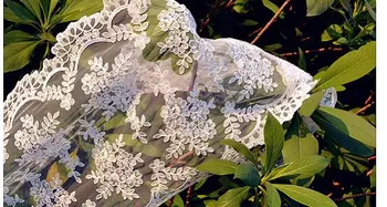 

Off White lace fabric, alencon lace fabric, bridal lace fabric, vintage floral lace fabric, wedding table cloth 10yards