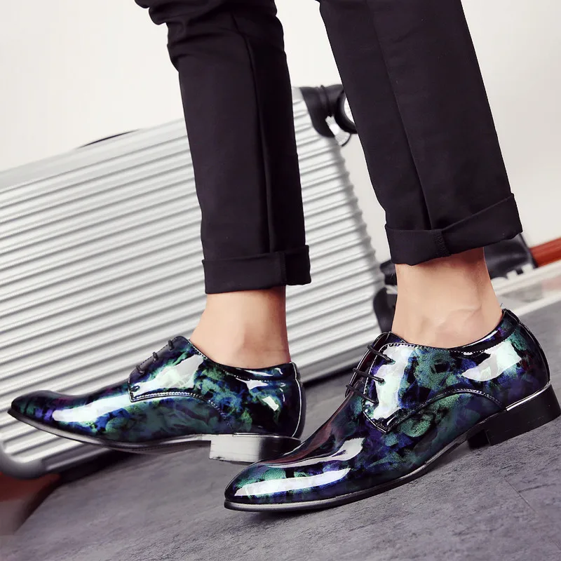 fashion camouflage men patent leather shoes mixed colors italian dress male footwear print flower wedding oxford shoes for men (35)