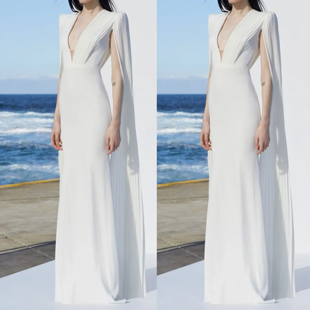 

feitong Elegant Women's Dress Vestidos formal sexy dress Showback Sexy Deep V Sleeveless WHITE Elegant Party Vestidos#3