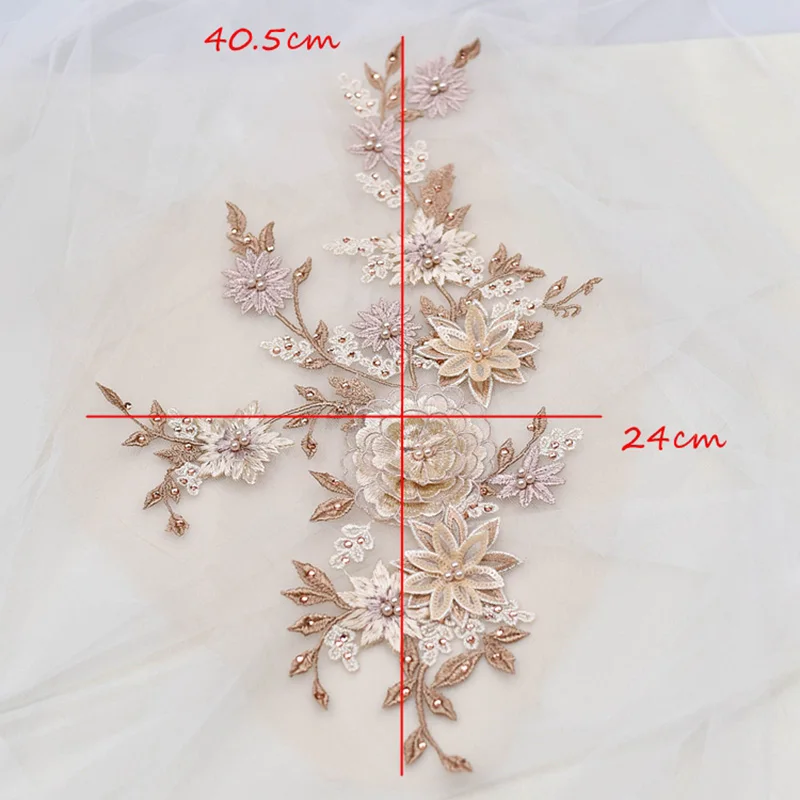 

1 Piece Sewing Lace Appliques Floral Embroidered Pearls Patches Lace Collar Neckline Wedding Supplies Bridal Hair Flower Decor