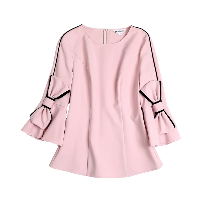 Dabuwawa весенние розовые свободные женские блузки с бантом новые милые модные элегантные рубашки с расклешенными рукавами Топ для офисных леди DN1AST006 - Цвет: Розовый