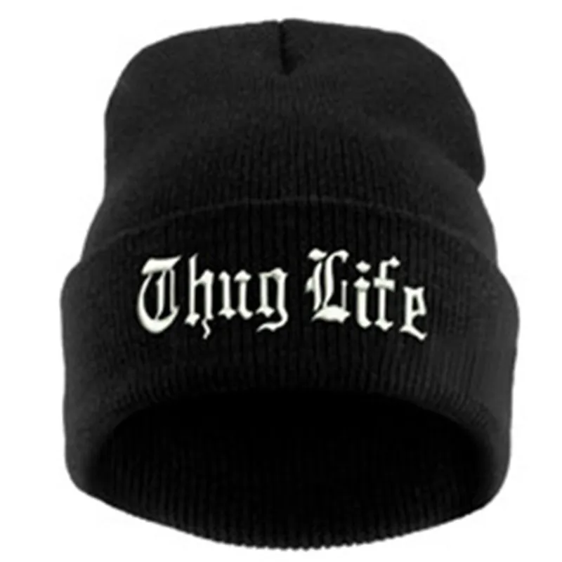 Черная шапка с надписью для мужчин THUG LIFE, шерстяные вязаные шапки, мужские и женские зимние шапочки с черепами, Женские повседневные Шапки, Шапки