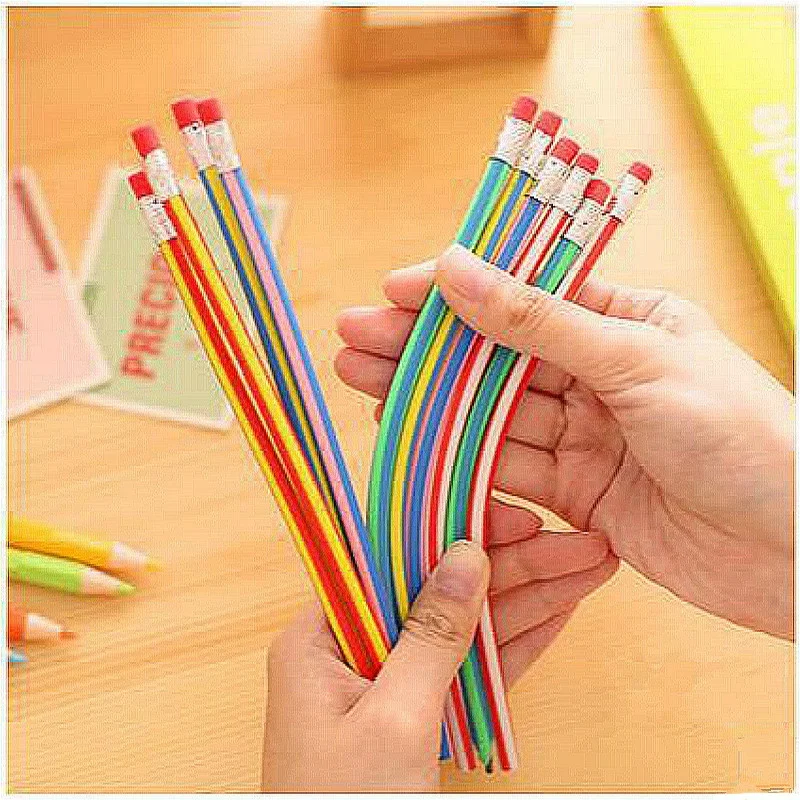 Горячие школьные принадлежности для детей мягкие и гибкие, изогнутые карандаш 10 штук-Случайные цвета