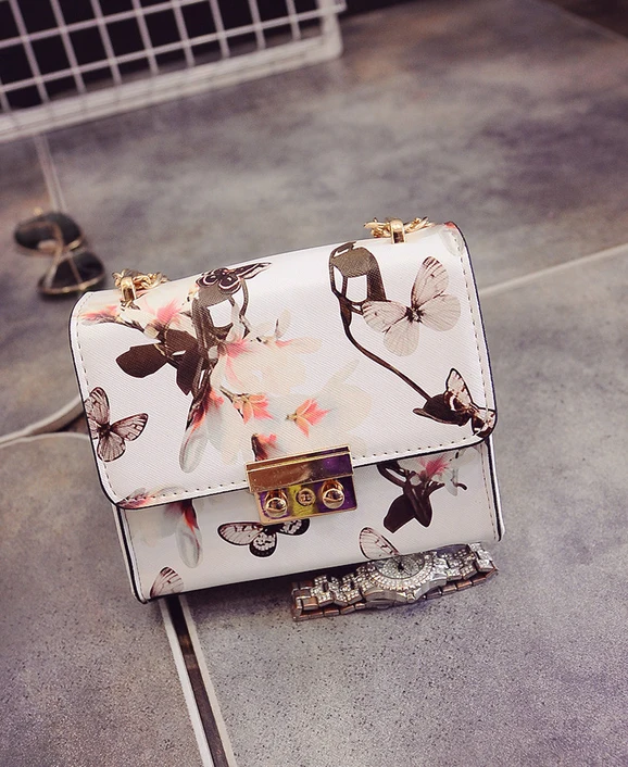 Fashion women mini flap handbags shoulder bag chains bags Messenger bags floral leather satchel print lockbutton