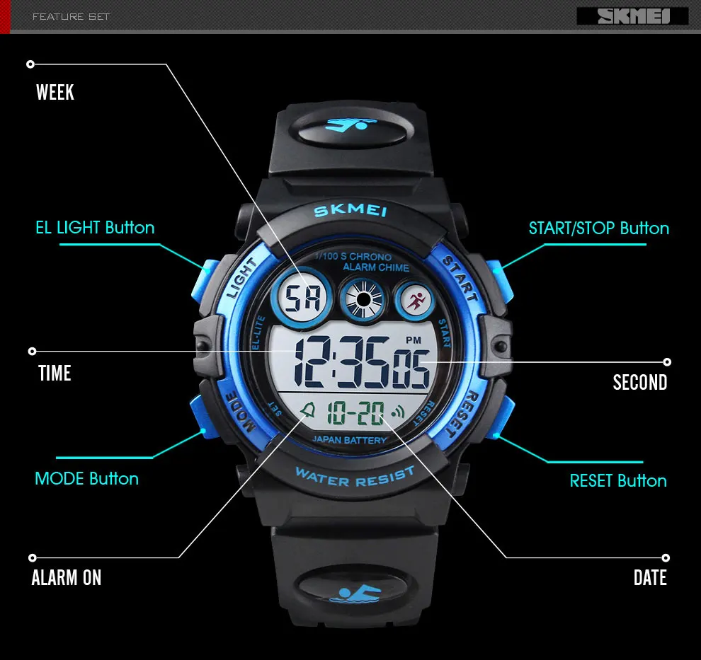 SKMEI детей часы мальчиков Водонепроницаемый светодиодный цифровой спортивные часы тревоги дети с датой часы для детей девушки подарок Reloj