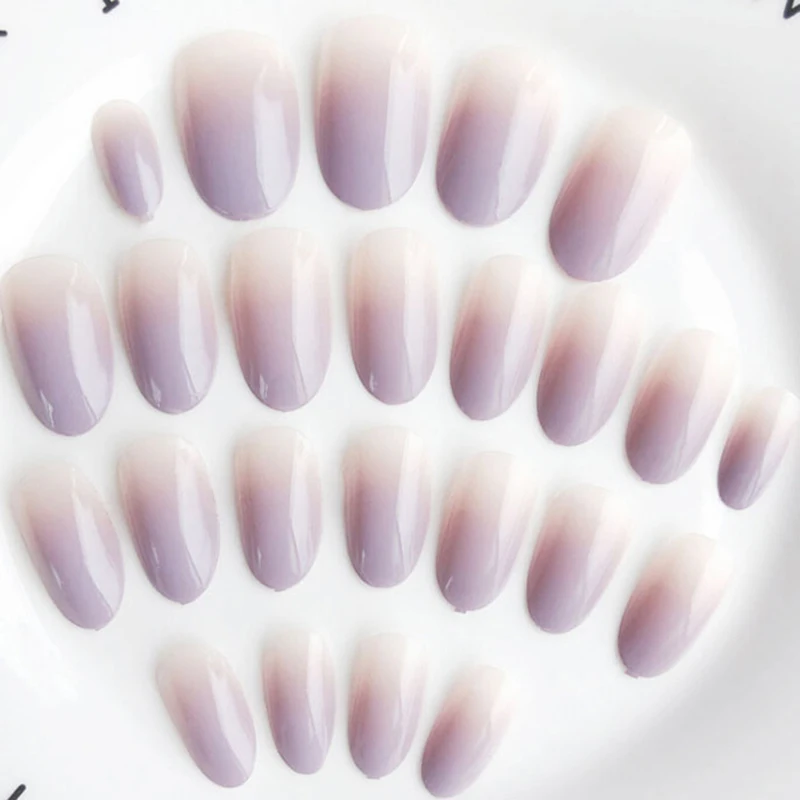 24Pcs Gradient Purple False Nails Wedding Acrylic UV Gel Full Fake Nails Art