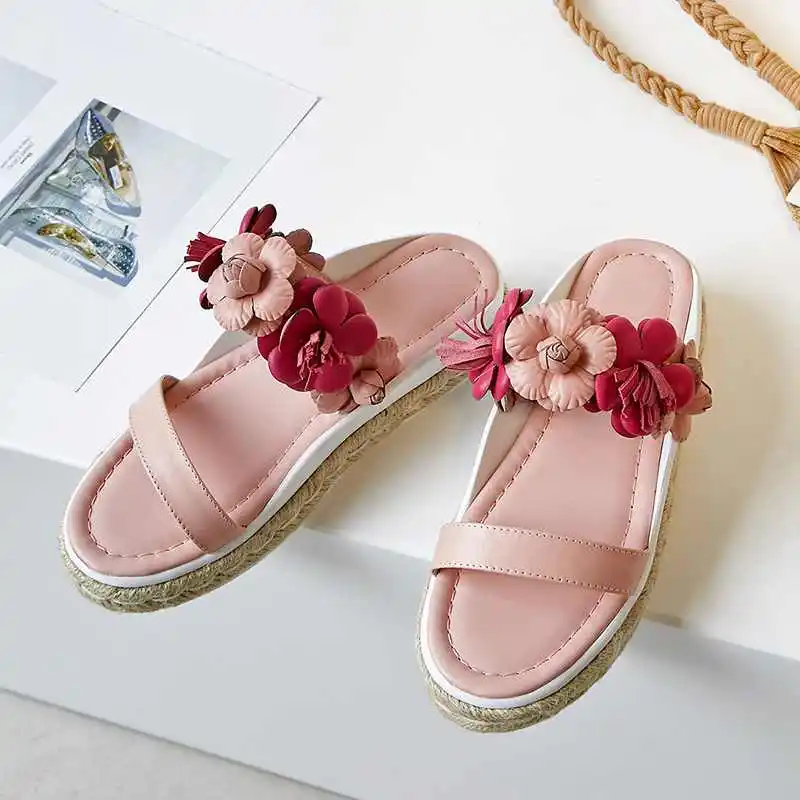 Flores Llegada Sandalias 2018 Mezclados Playa Mujer blanco Plataforma Mayor Zapatillas Colores Nueva L56 Exteriores Mules Genuino De Rosado Magnífico Cuero qwx5Fw1C