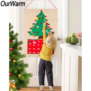 

OurWarm Date 1-24 Hanging Christmas Advent Calendar DIY Felt Xmas Tree Countdown Calendar with Pockets New Years Gift Ornaments