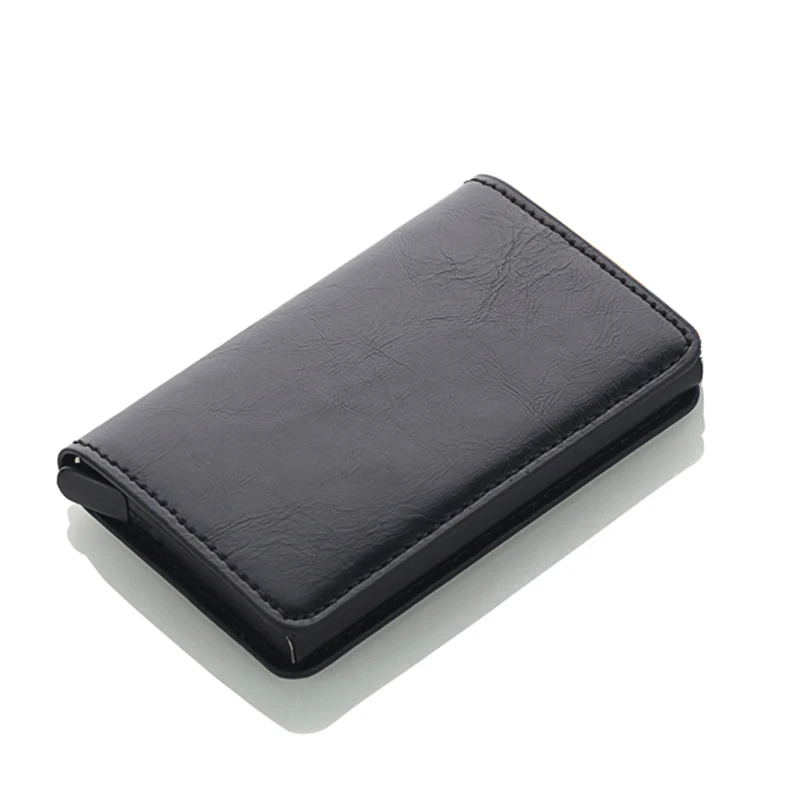 RFID блокирующий винтажный кожаный кредитный держатель для карт, мужской алюминиевый бизнес чехол для ID карты, автоматический мужской металлический держатель для карт, кошелек - Цвет: Black
