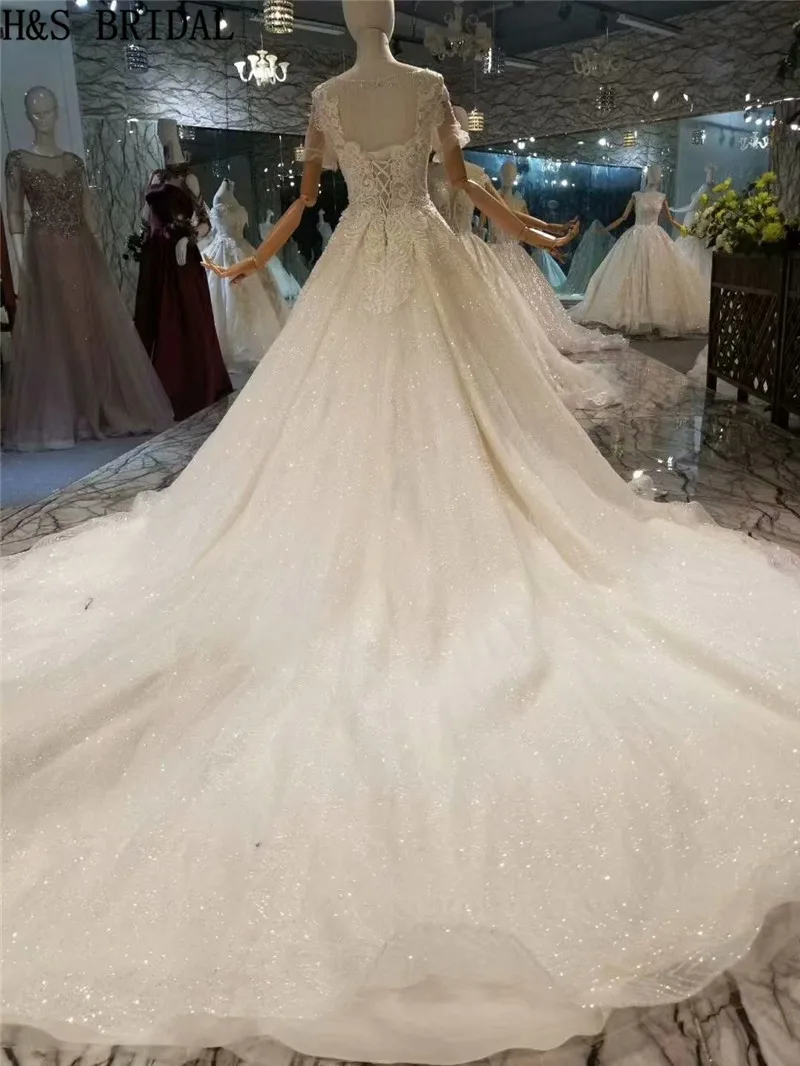 H & S Свадебное бальное платье роскошное свадебное платье с коротким рукавом винтажное свадебное платье Элегантное vestido de noiva princesa
