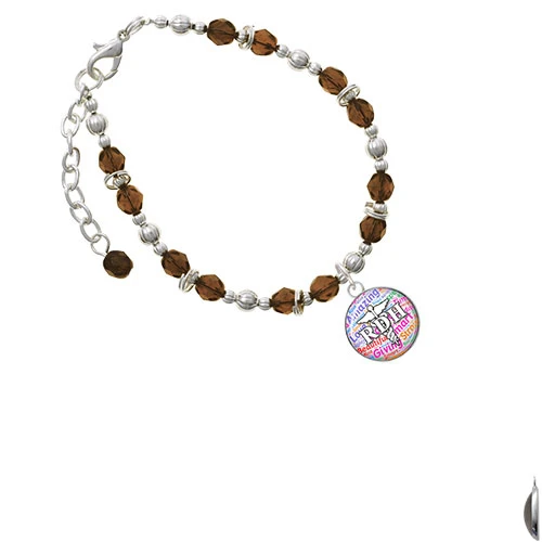 Silvertone Domed Multi Color RDH Brown Beaded Bracelet