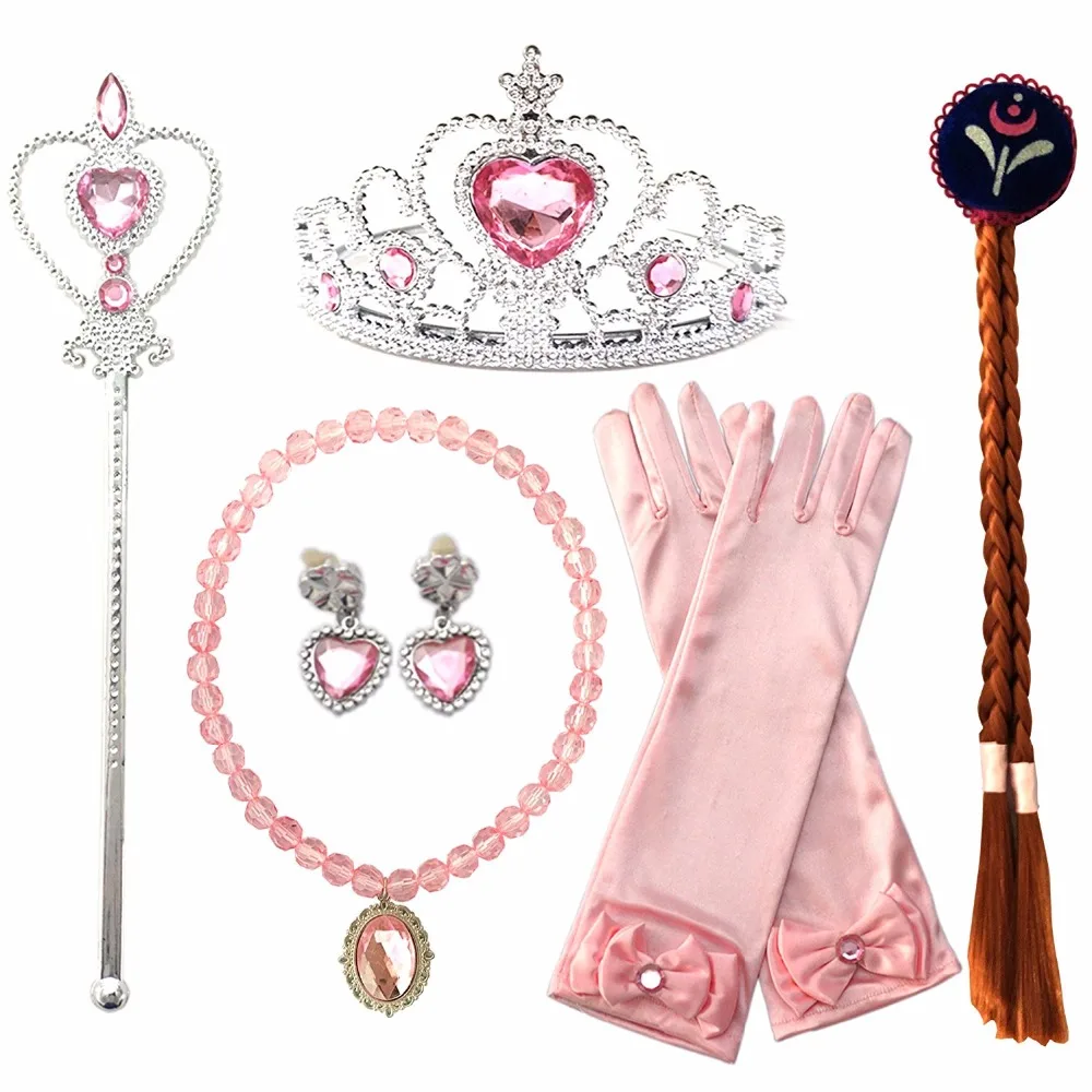 

Baby Girl Kids Princess Party Decorations Anna Elsa Dress up Accessories Crown Wig Magic Wand Glove for Frozen Party Costume