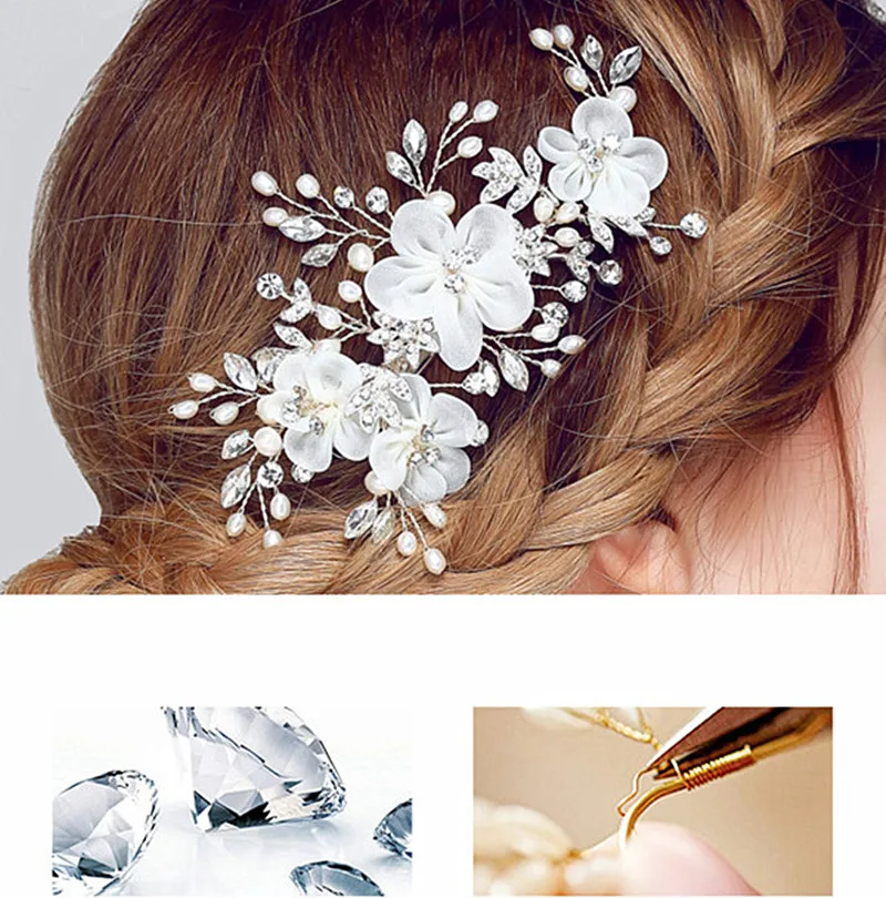 2019 ручной работы, изысканные Для женщин Заколка-пряжка Mariage расческа для волос Стразы и жемчужины цветок ювелирные изделия для волос