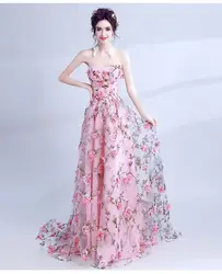 Вечерние платья принцессы 2019 г., розовые платья для выпускного вечера для маленькой девочки, украшенные вручную цветами, торжественное