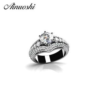 

100% Real Solid 925 Sterling Silver Rings Three Rows Sona Synthetic Simulated Luxury Wedding Rings for Women Silver Fine Jewelry