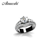 100% Real Solid 925 Sterling Silver Rings Three Rows Sona Synthetic Simulated Luxury Wedding Rings for Women Silver Fine Jewelry