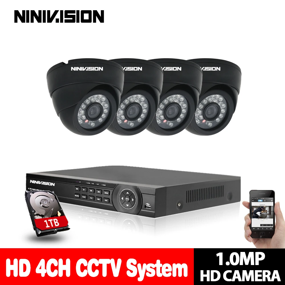 1080P 4CH AHD CCTV система 4Ch AHD DVR система видеонаблюдения s 2000TVL купольная внутренняя камера ночного видения IR DIY Kit 1 ТБ HDD