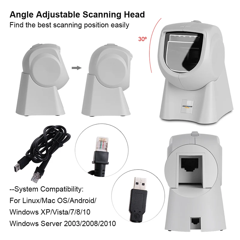 ISSYZONEPOS 1D/2D سطح المكتب الأيدي الحرة الباركود ماسحة USB احادي الضرر عدم وضوح سريع ماسحة الأحمر CCD (تهدف) /أبيض LED