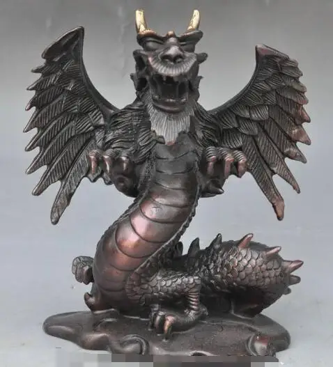 

S01807 chinese fengshui bronze Zodiac Year animal Feilong Pterosaur Dragon lucky statue (B0413)