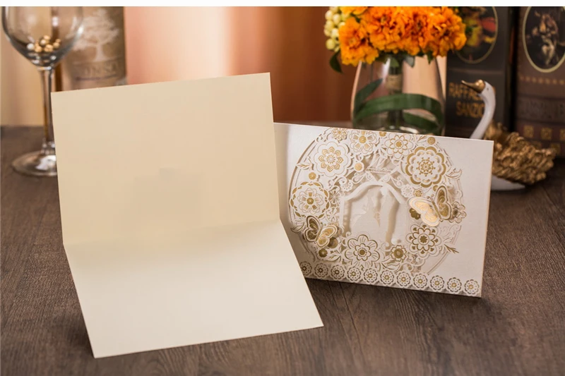 1 шт. образец свадебных пригласительных карточек лазерная резка невесты и жениха цветочный брак золотой белый Помолвочные карты вечерние элегантные поставки