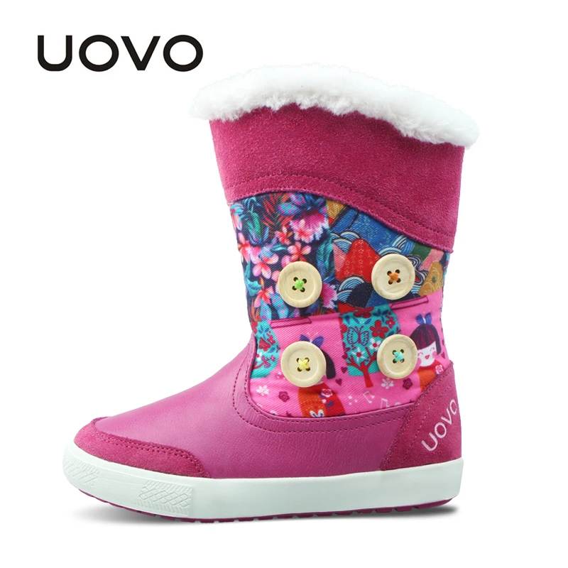 

UOVO Girls Boots Fashion Kids Rubber Boots 2018 New Warm Winter Children's Footwear Little Girls Shoes Mid-Calf Sizes 27#-38#