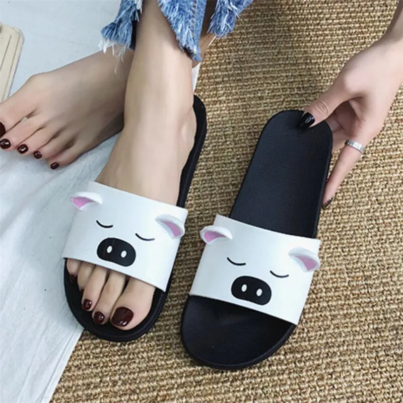 

Mhysa 2019 Summer Pvc Slippers For Women Open Toe Cartoon Cute pig Print Anti Slip Flip Flops Fashion Indoor Woman Shoes T385