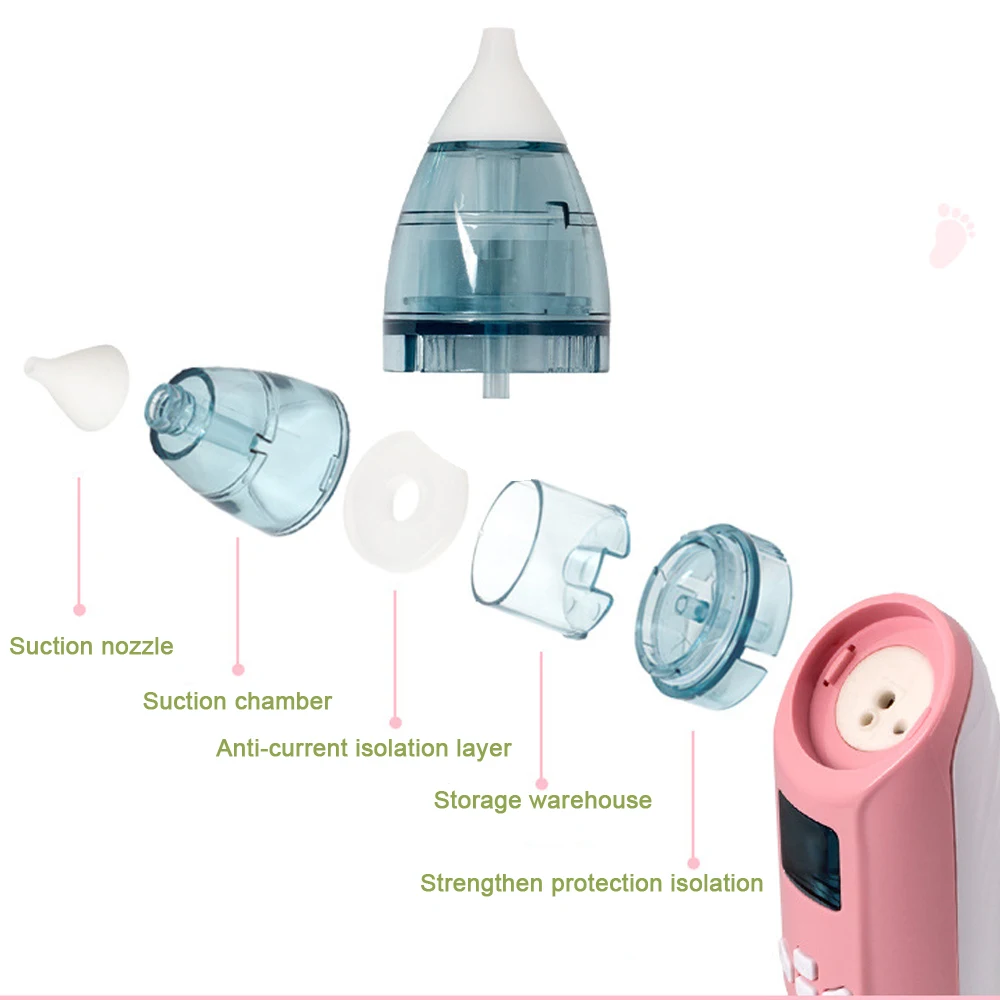 CE FDA Сертифицированный электронный носовой аспиратор для детей от 1 до 5 лет, два типа зонда для легкой очистки носа