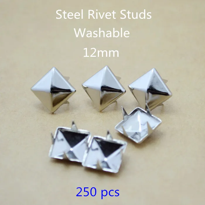 250 Pcs 12mm Chubby Pyramid Rivet Studs,12*12mm Square Steel Claw Rivet