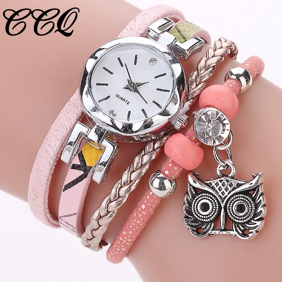 

CCQ Hot sale Women Girls Analog Quartz Owl Pendant Ladies Dress Bracelet Watches Relogio Feminino Casual Bayan Kol Saati Q