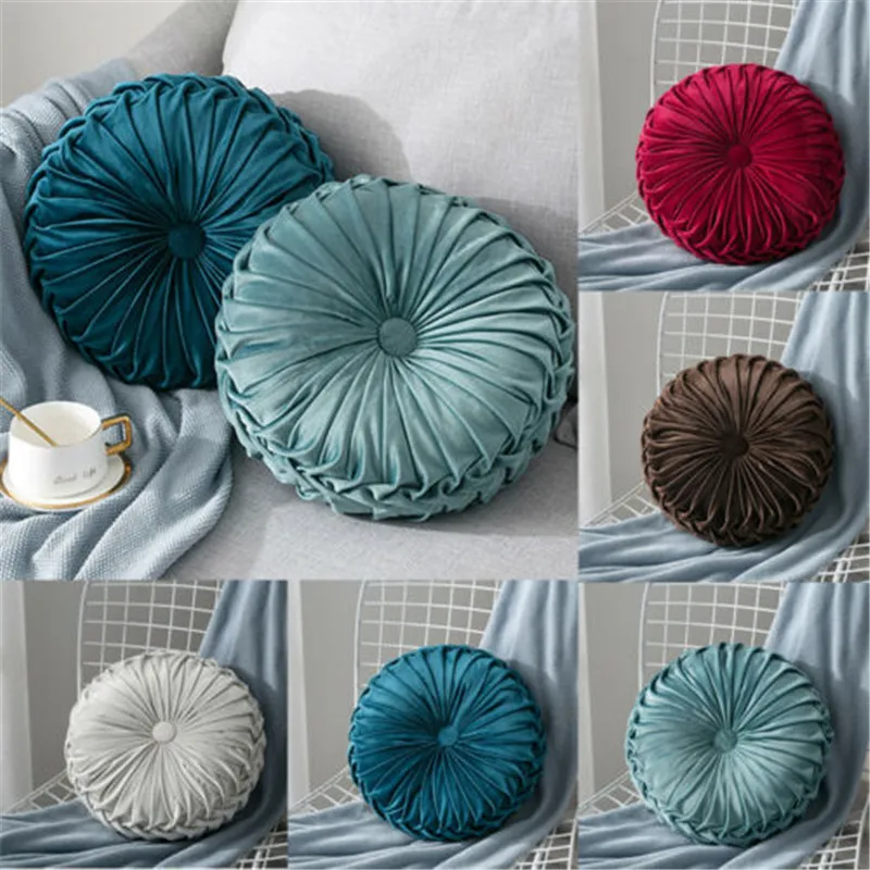 Velvet Pleated Round Floor Cushion Pillow Pouf Cover Throw Home Sofa Decor