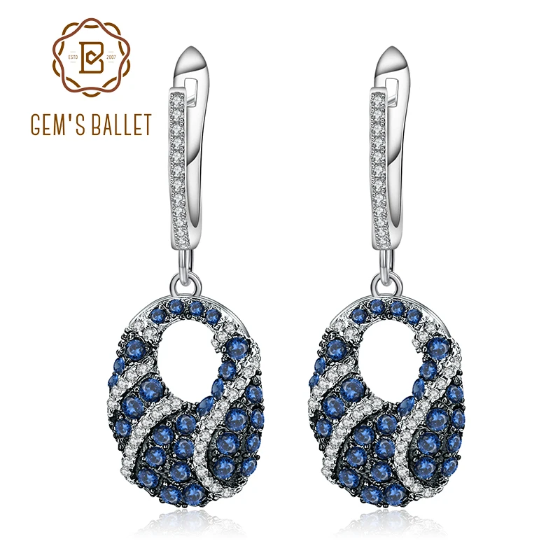

Gem's Ballet Round Hollow-Ring Earrings Natural Sapphire Gemstone Drop Earrings 925 Sterling Silver For Women Fine Jewelry