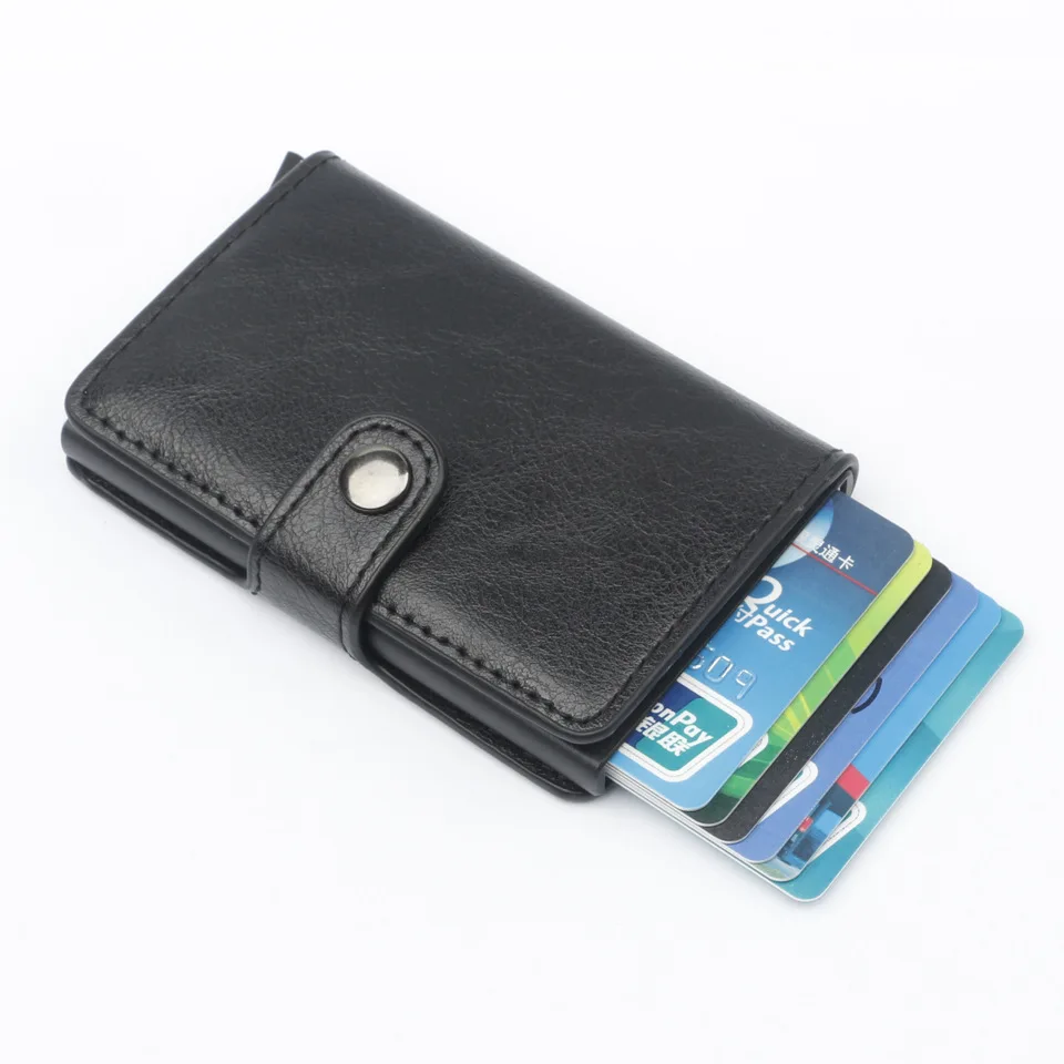Мужской алюминиевый кошелек с задним карманом ID держатель для Карт RFID Блокировка мини тонкий металлический кошелек автоматический всплывающий кошелек для кредитных карт