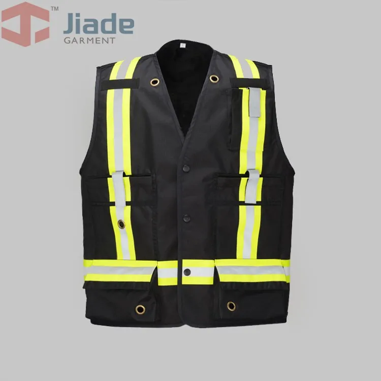 Jiade высокое качество огнезащитных черный жилет обратно 'x 'узоры светоотражающие полосы fr безопасности светоотражающий жилет