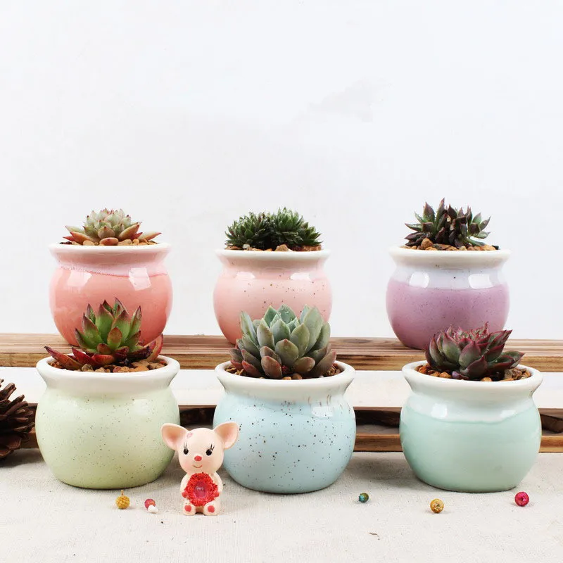 

6pcs/set Mini Ceramic Cute Macaron Glaze Flower Pot Bonsai Small Pots for Flowers Succulent Planter Garden Balcony Bonsai Pot