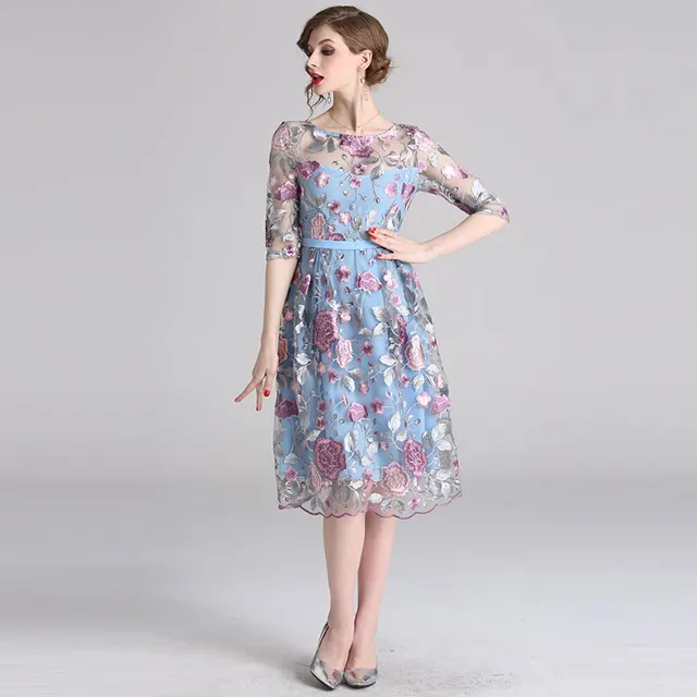 Women Party Dresses New 2019 Spring Sweet Style Luxury Floral Embroidery Elegant A,line Female Casual Dress