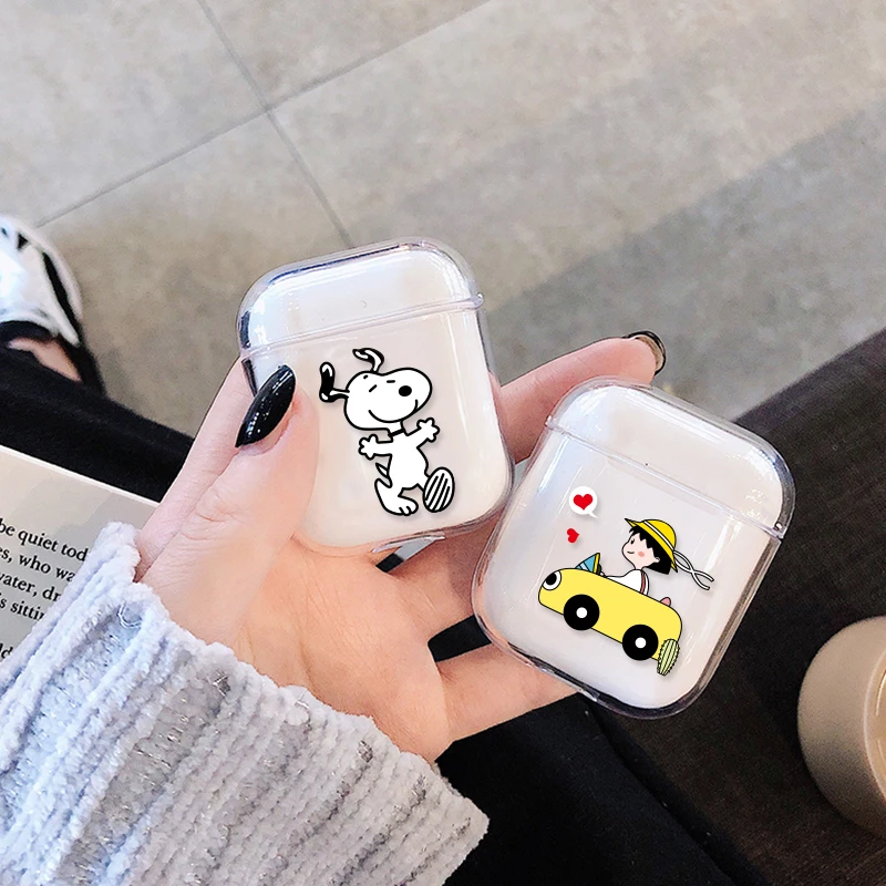 Headphones Case For Airpods Cute Transparent Hard PC Earphone Case For Airpod Cover Air Pods Cartoon Protector Charging Box Skin
