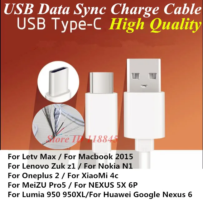 

High Quality 2pcs USB 3.1 Type C Data Sync Cable For Xiaomi 5 Honor 8 Mate 9 Nokia Lumia 950 XL N1 Nexus 5X OnePlus LG G5 LETV