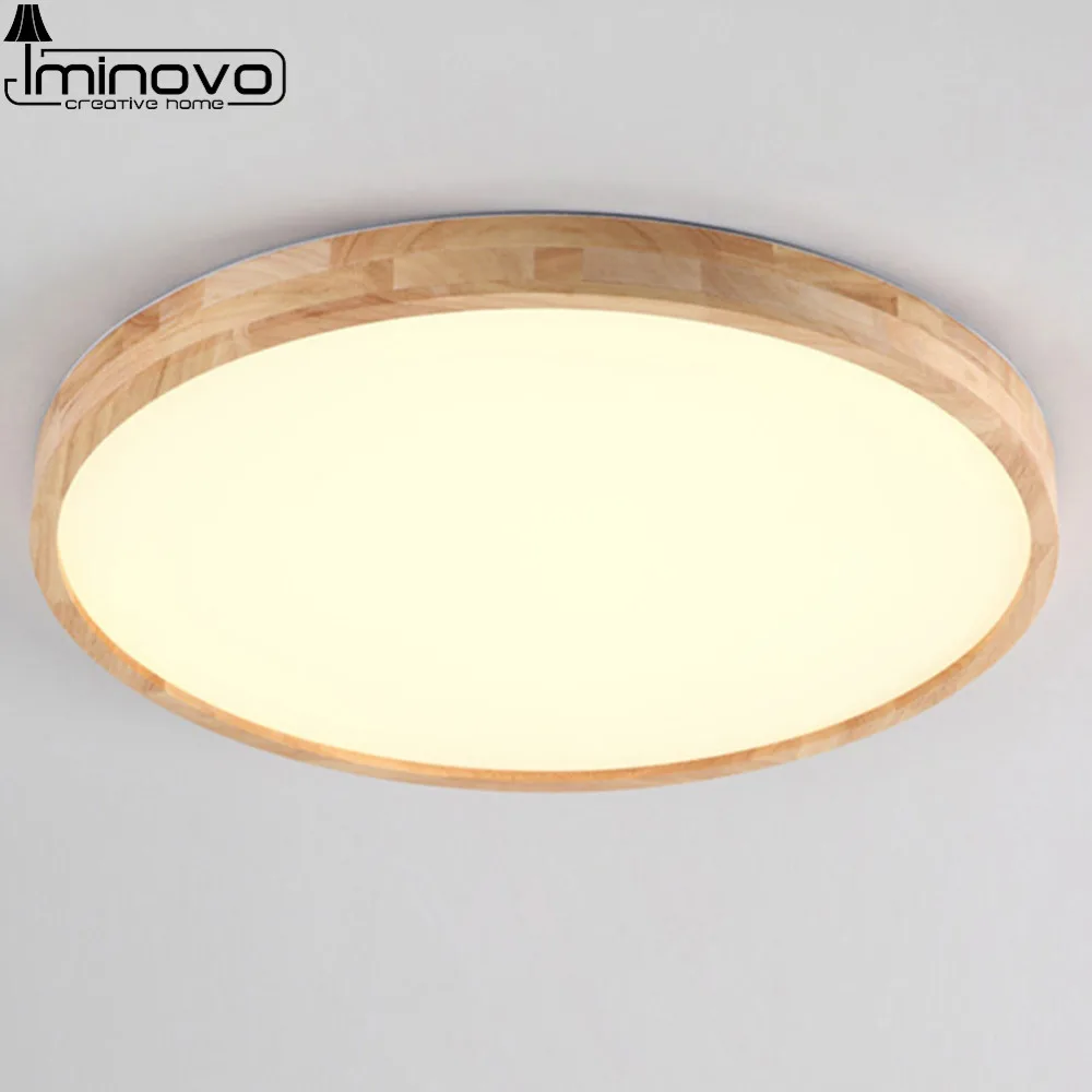 

LED Ceiling Light Modern Wooden Panel Lamp Round Lighting Fixture Living Room Hall Surface Mount Flush Bedroom Remote Control
