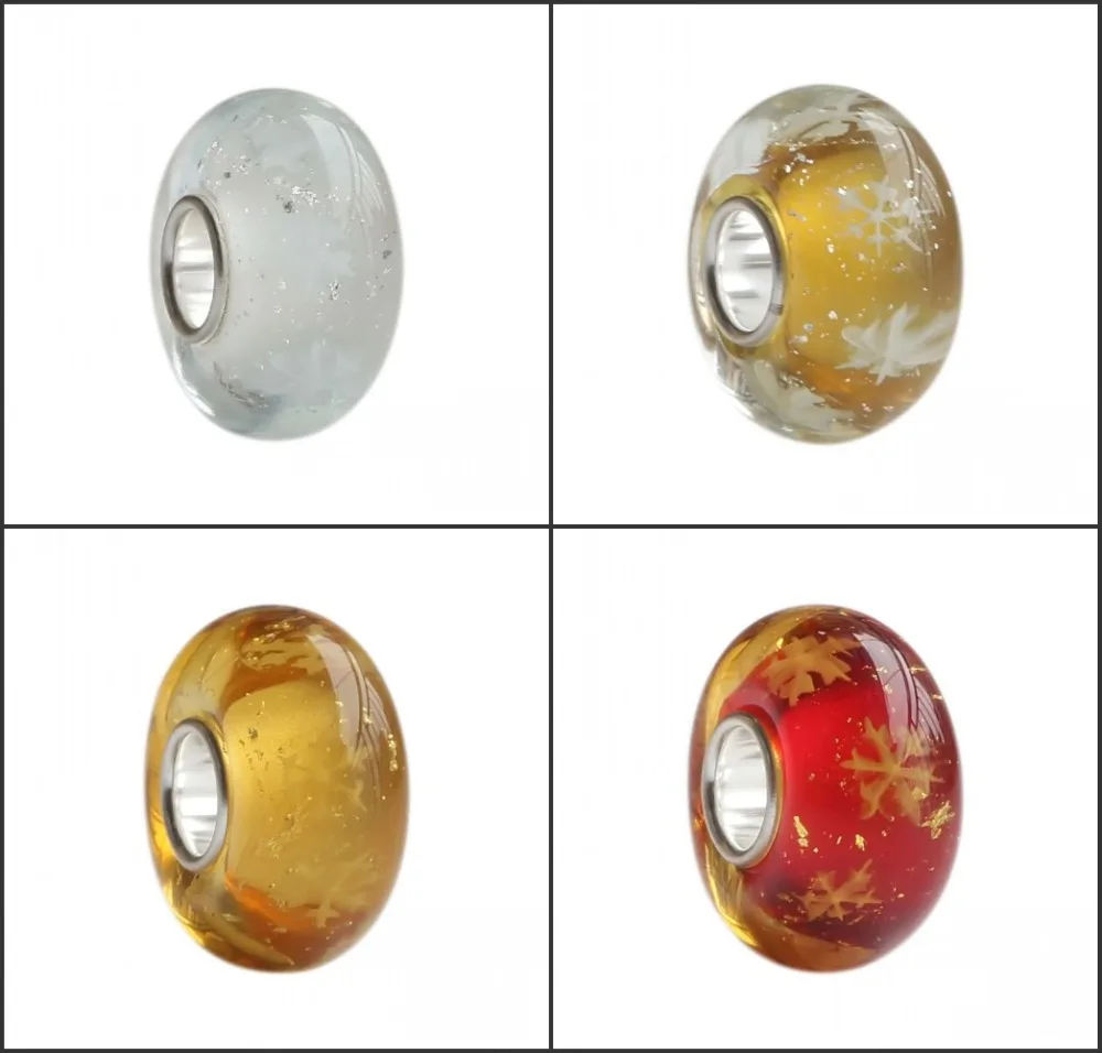 

925 Sterling Silver Large Hole Colorful Murano 3D Snowflake Charm Beads Glass Fit European Bracelet Jewelry
