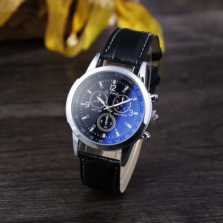 Прямая с фабрики Горячая подарок мужские часы модные кварцевые часы мужские Blueray кожаный ремень мужские часы оптом - Цвет: Черный
