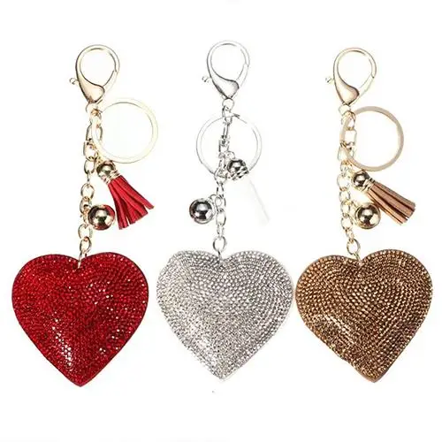 

Romantic lovely Dazzling Rhinestone Love Heart Charm Pendant Fringe Keychain Keyring
