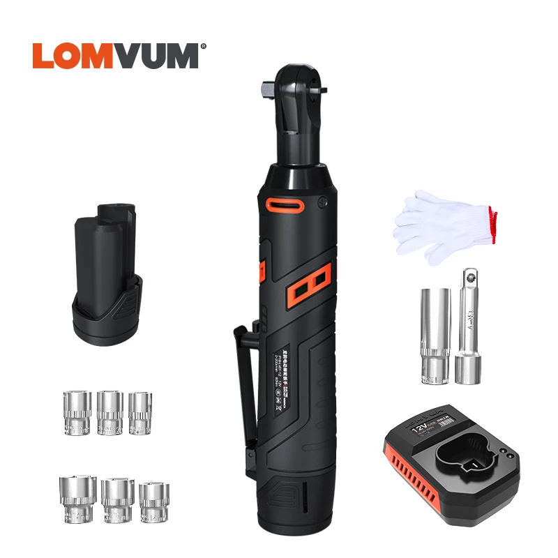 

LOMVUM Electric Ratchet Wrench 12v 3/8 Corldless Wrench Kit 60NM Torque Ratchet Wrench for Scaffolding Repairing Rechargeable
