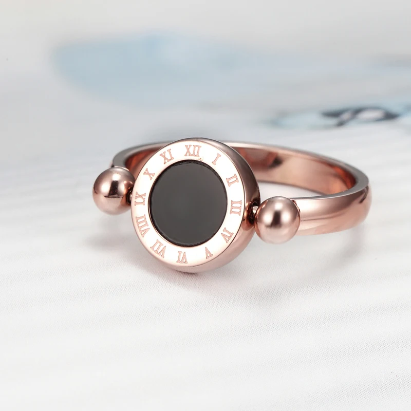 Classic Design Can Be Rotated Enamel And Shell Roman Numeral Beautiful Woman Ring Stainless Steel Brand Ring Jewelry For Women - Image 4