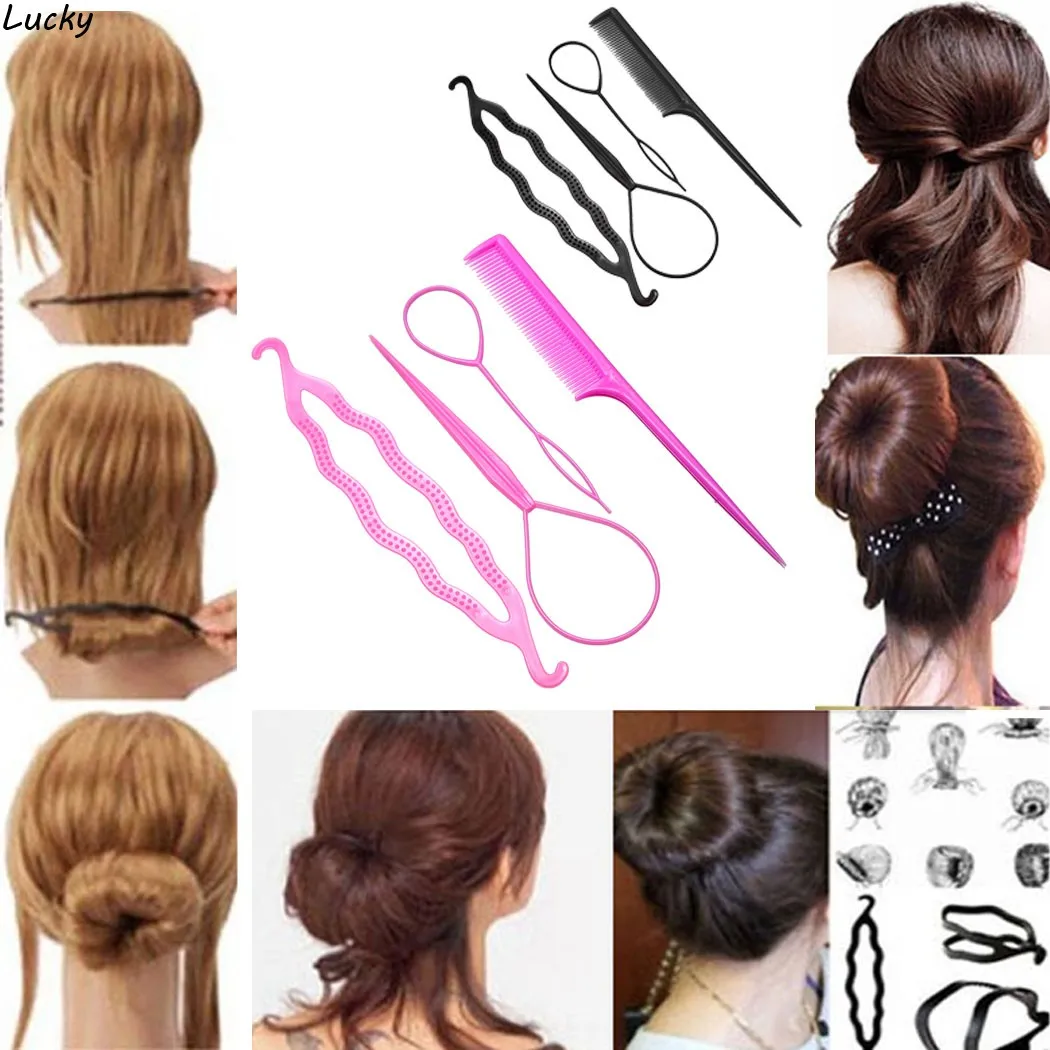 4 En 1 Set Cheveux Styling Set Clip Bun Maker Braid Cheveux