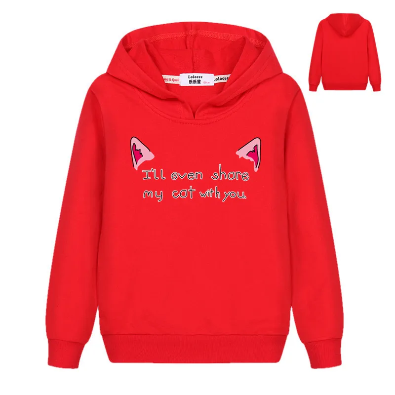 Коллекция года, весенне-осенний детский удобный пуловер с капюшоном для девочек свитер с принтом кота топ с капюшоном, базовое пальто для детей возрастом от 3 до 14 лет - Цвет: red