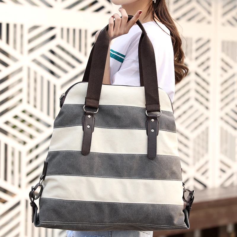 Large canvas bag woman stripe canvas handbag ladies tote shoulder bag