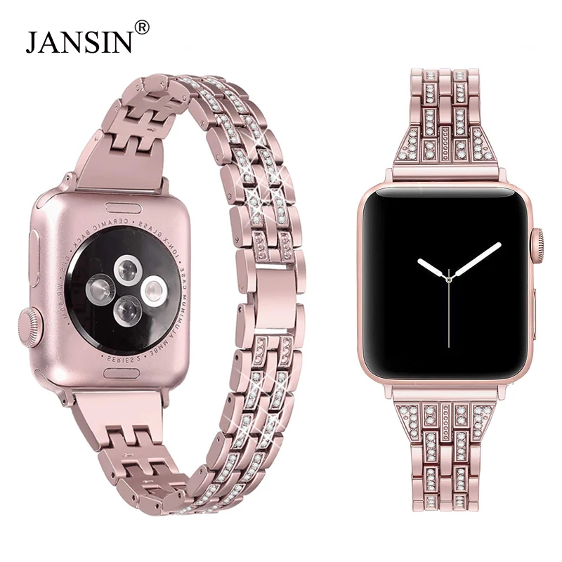 

JANSIN Diamond Stainless Steel strap for Apple Watch Band 38mm 42mm 40mm 44mm Women watch band for iWatch Series 4 3 2 bracelet