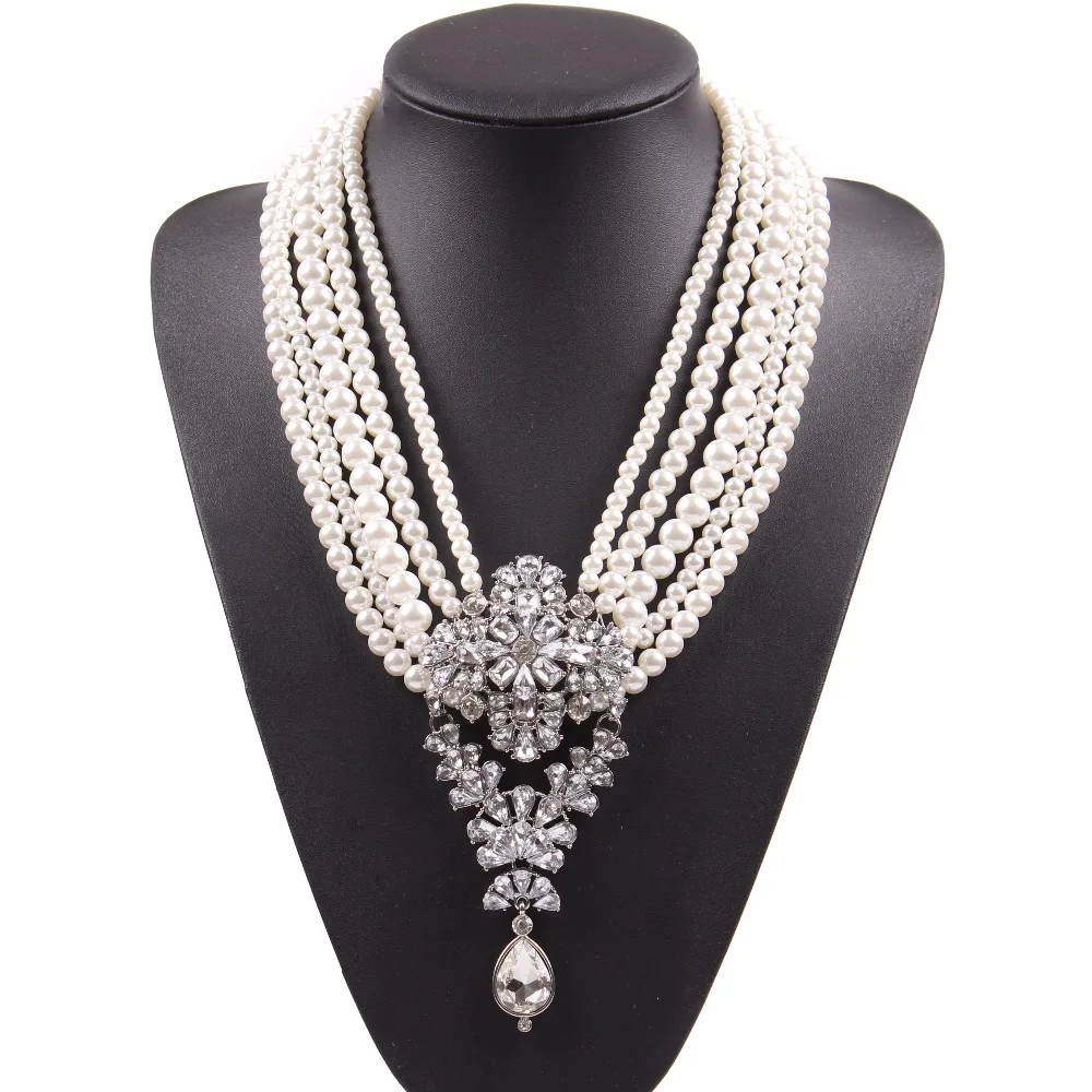 

2019 New Latest Model Fashion Multi Pearl Bead Chain Chunky Statement Choker Necklaces Pendants for Women Elegant Jewelry