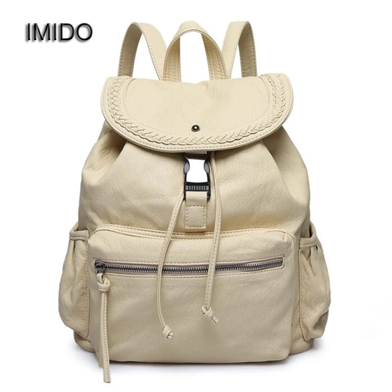 IMIDO New Brand design leather backpacks women bags travel backbag safe casual shoulder backpack girl School