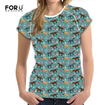 

FORUDESIGNS Cool Quarter Horse T Shirt for Women Classic Ladies Summer 3d Short Sleeve Tshirt Casual Flower Style T-shirt Tees